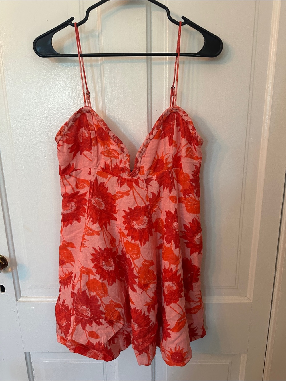 Free People Pink and Coral Floral Satin-Feel Mini Dress